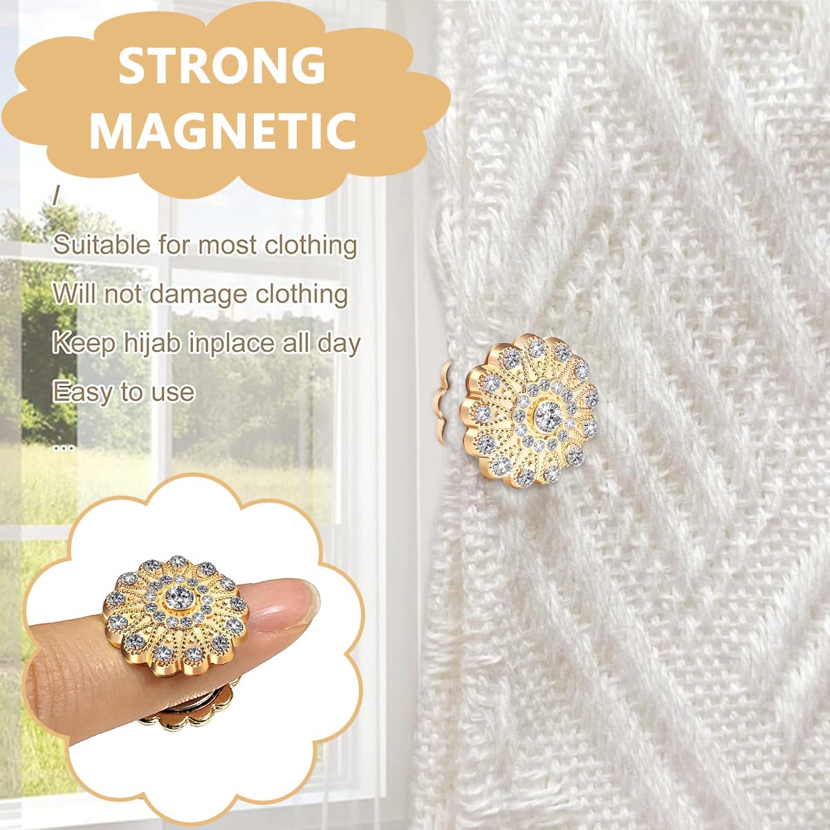 SANNIDHI 2pcs Hijab Pins for Scarf Alloy Retro Hijab Magnetic Pins Elegant Double Side Inlaid Rhinestone Hijab Magnet for Women Muslim Clothing Multi-Use