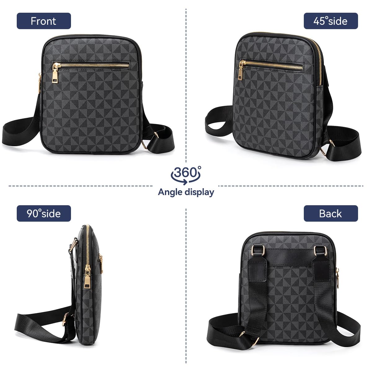 GUSTAVE Men PU Messenger Bag Shoulder Bag Crossbody Bag Small Satchel Bag Fashion Geometric Print Messenger Bag for Commuting, Business Travel, 8x1.3x9inches