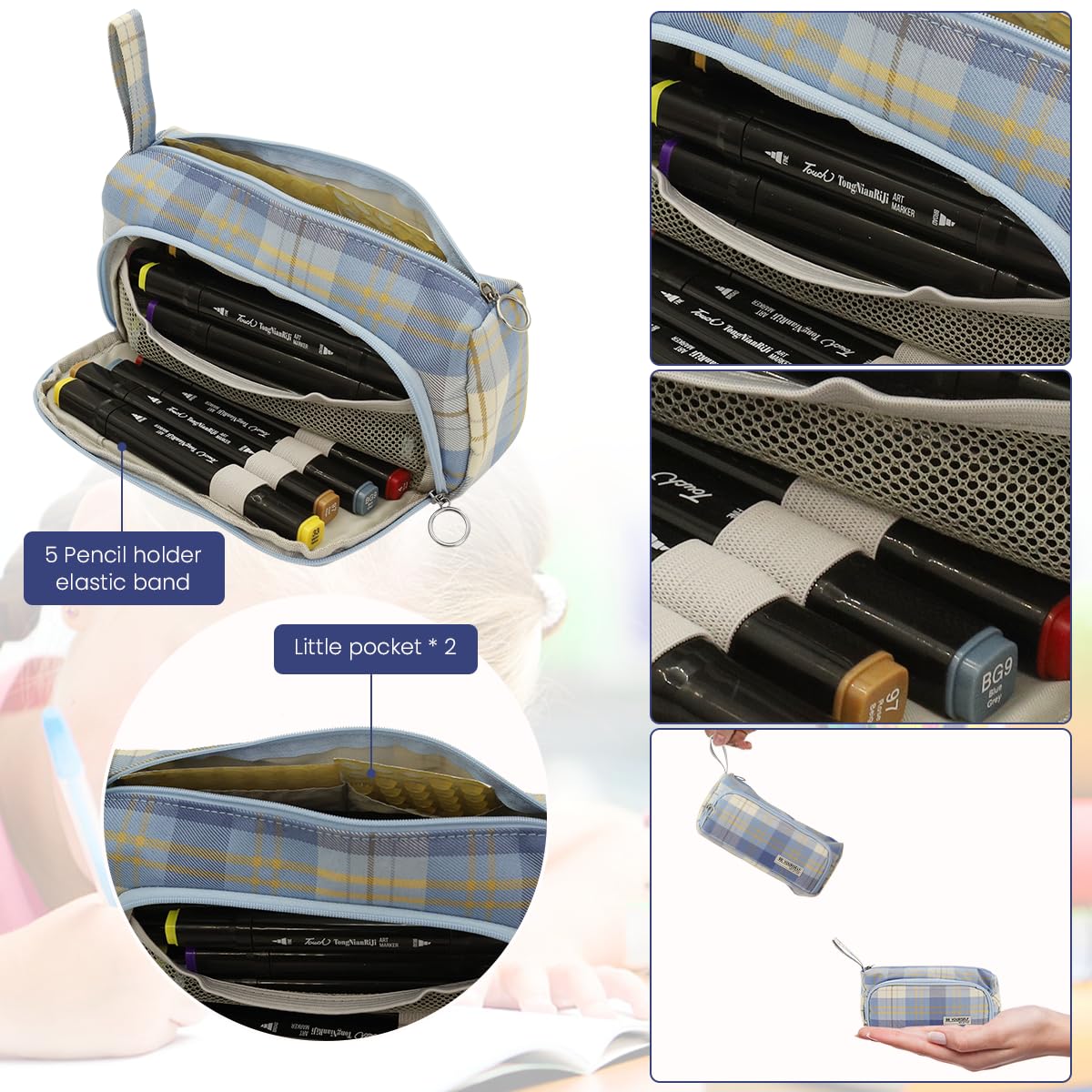 ZIBUYU Pencil Cases for Boys and Girls Canvas Pencil Pouch Large Stationery Pouch Pencil Box with Multi Compartment Canvas Pencil Bag with Zipper - 1