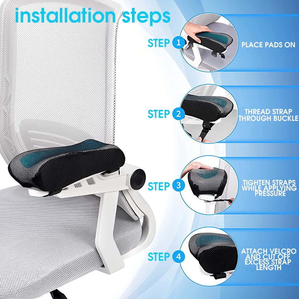 HANNEA 2Pcs Chair Armrest Pads For Office Chair Gaming Chair Armrest Cover Cooling Gel Ergonomic Elbow Pillow Memory Foam Arm Rest Pads Pressure Relief Thick Arm Support Cushion, Black