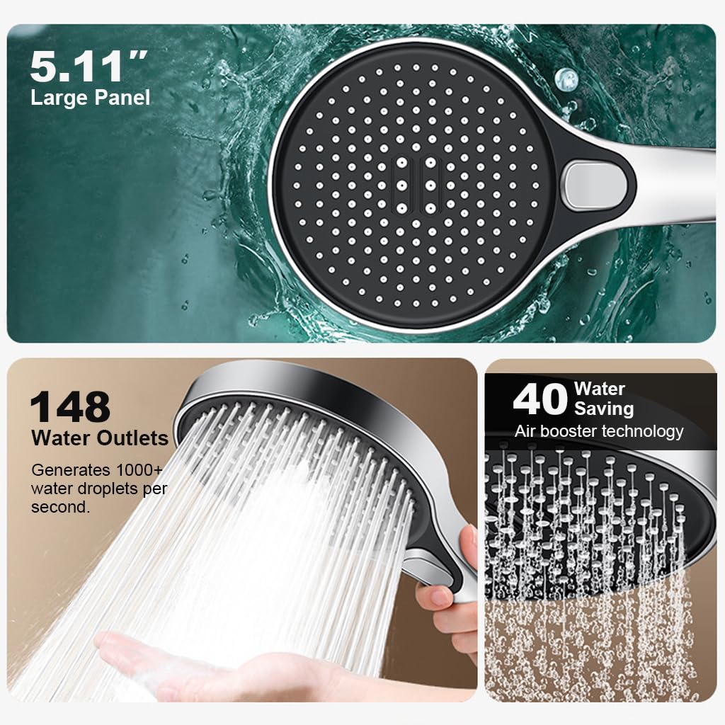 HASTHIP Shower Head High Pressure Shower Head with 3 Spray Modes Universal Water Saving Shower Head Massage Shower Head Rainfall Shower Head Modern Chrome Plated Bathroom Shower Head