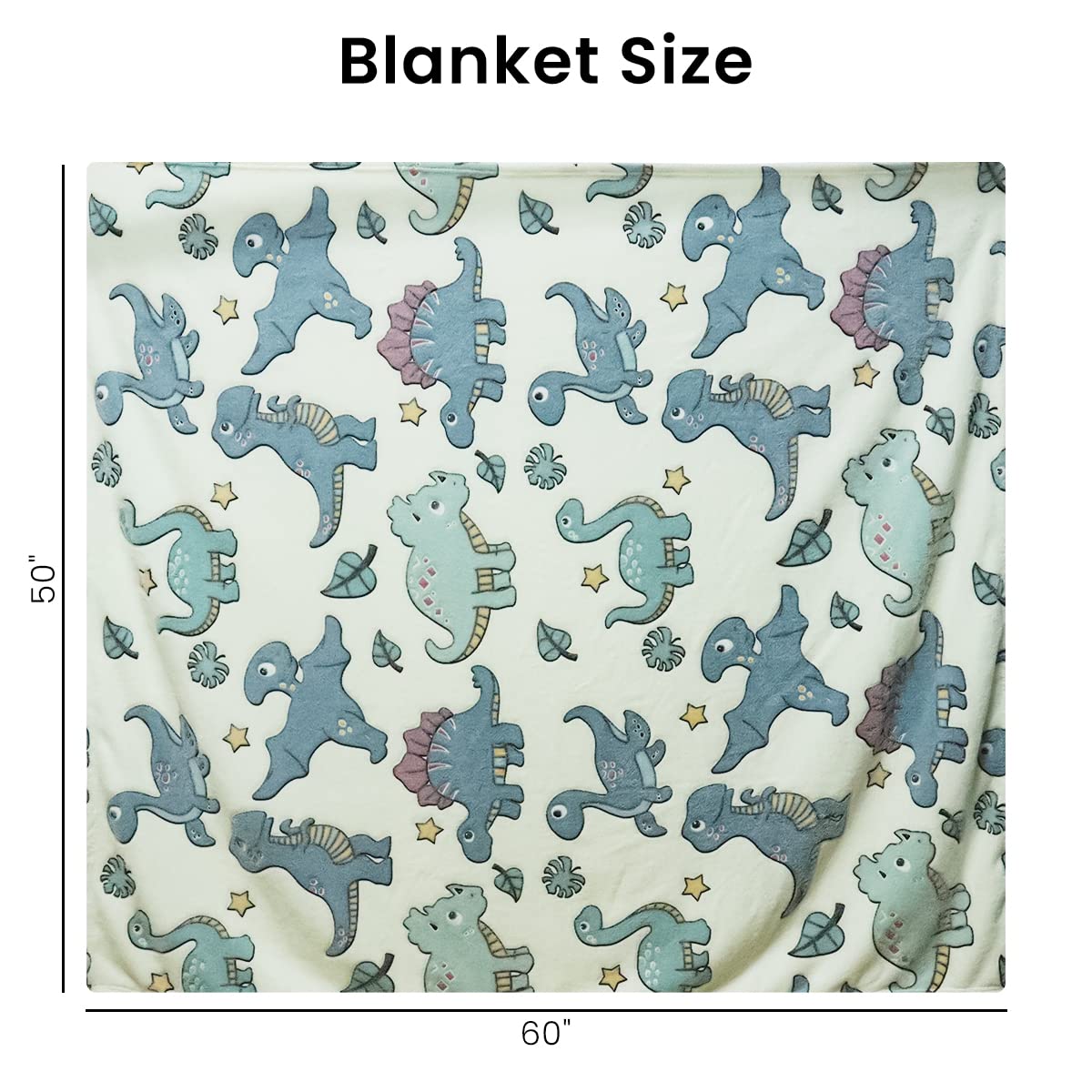 Optifit 125 * 150cm Glow in The Dark Blanket for Kids Baby, Microfiber Flannel Blanket, Soft and Warm Dinasour Print Blanket for Sleepover Party Night Pajama Blanket for Kids Luminous Blanket