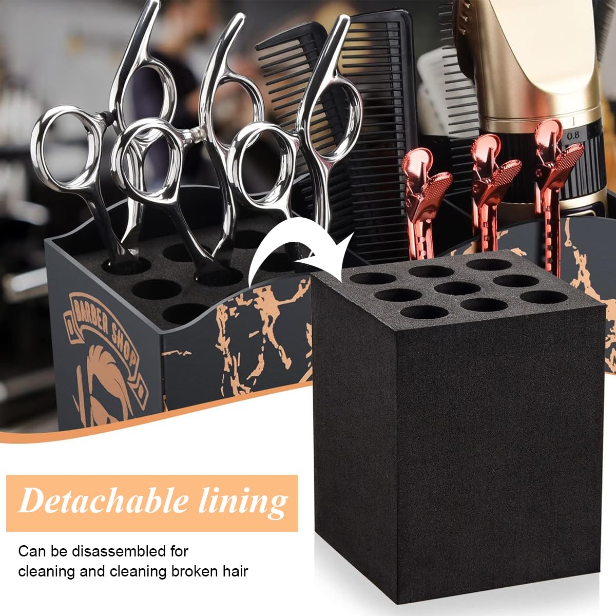 MAYCREATE Scissor Holder Barber Shear Holder Box, Hair Salon Barber Supplies Acessories Tool Station Desk Organizer Case, Combs Clips Stand Holder Storage for Hairstyling Combs Clips Brushes, A