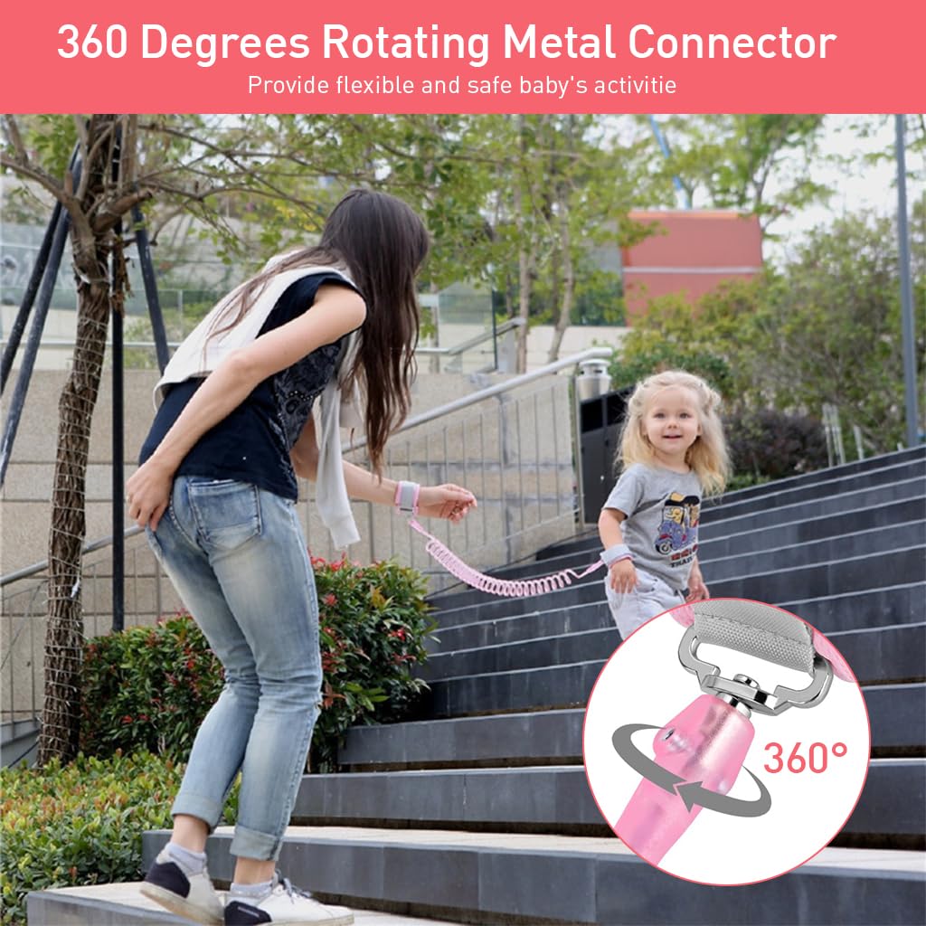 SNOWIE SOFT Anti Lost Wrist Link, Toddler Walking Leash with Induction Lock, 360 Degree Swivel Wrist Design Elastic 8.2ft Child Wrist Leash, Kids Leash for Supermarket Mall Airport Amusement Park