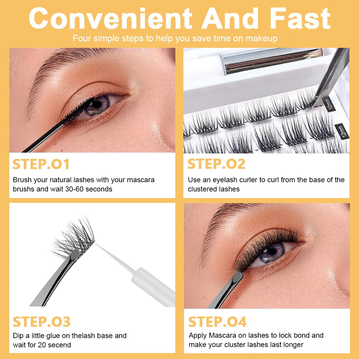 MAYCREATE False Eyelashes for Women, DIY Eyelash Extension Kit, 45pcs 10-16mm 5 Sizes Cluster Lash, Natural Curl Individual Wispy Eye Lashes Set with Glue and Tweezer - Quick & Easy Use