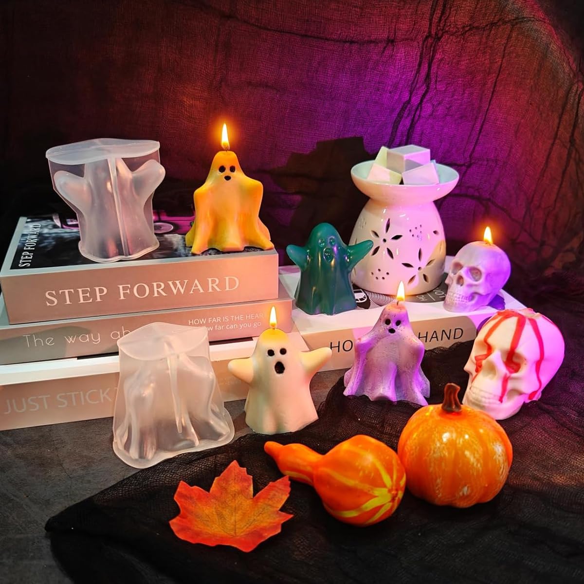 HASTHIP 2Pcs Halloween Funny Ghost Silicone Mold for Resin Art DIY Halloween Home Decor Food Grade Silicone Mold Creative Halloween Ghost Silicone Mold for Candle, Resin Desk Decor, Ice Cube, Candy