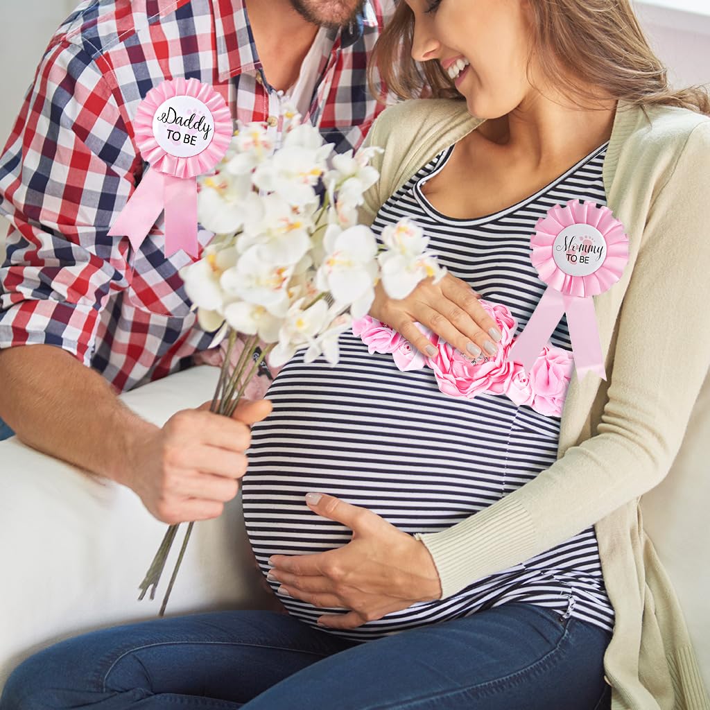 PALAY Mom to Be Decoration Items Set Mom to Be Flower Sash Set Maternity Shoot Props Baby Shower Daddy to Be Corsage Pin Flower Belt for Maternity Dress Mom to Be Props Supplies-Pink