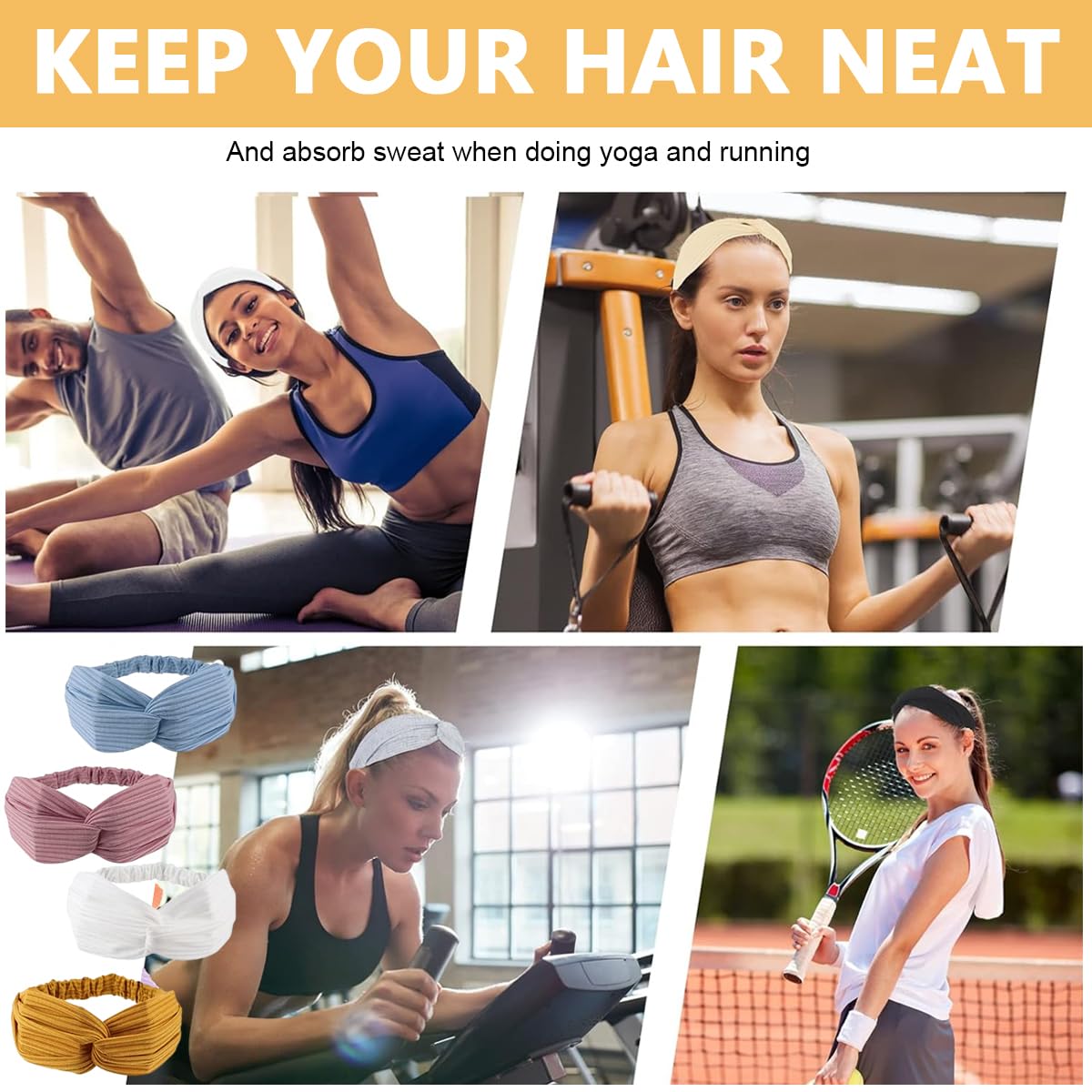 MAYCREATE 8pcs Headband for Women Girls, Stretchy Hair Bands Headwrap, Non Slip Twist Turban Head Bands, Fashion Multi Colors Hairband for Daily, Makeup, Yoga, Fitness