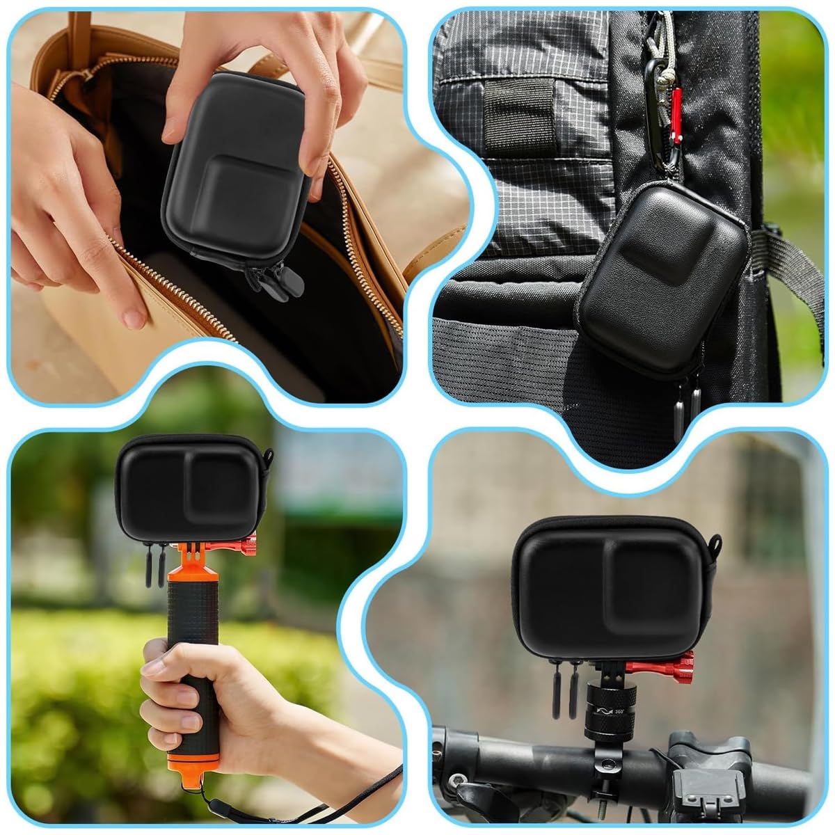 ZORBES Carrying Case for OSMO Action 5 Pro/4/3 Waterproof PU Hard Shell Storage Bag Plush Lining Design Action Camera Travel Case with Handstrap & Carabiner, 9.8 * 7.6 * 4.5cm