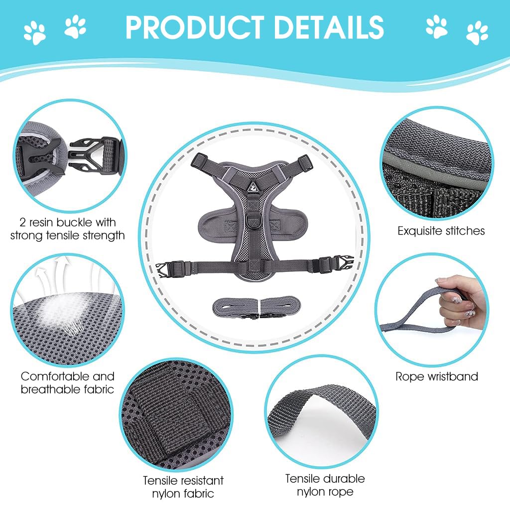 Qpets Cat Vest Harness with 1.5m Leash Adjustable Size Pet Vest Harness with Quick Release Buckle Breathable Fabric Cat Harness for Small Cat Puppy(S, Grey)