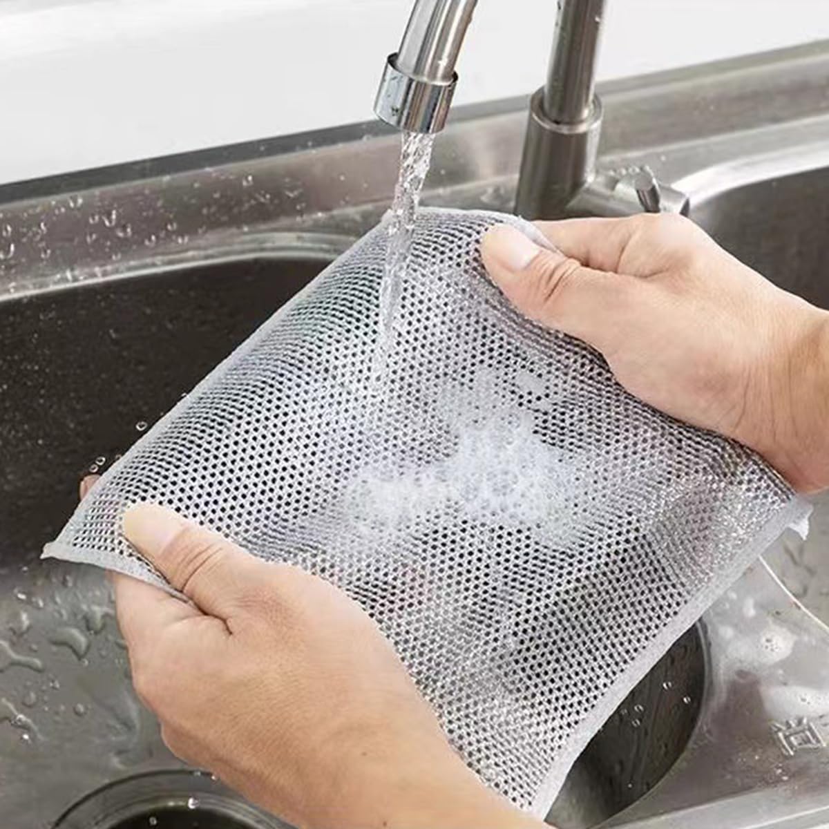 ZIBUYU Dish Wash Scrub Cloth Soft Metal Mesh Dishwashing Clothes Utensils Cleaning Scouring Pads Non-Scratch Wet and Dry Use Dishwasher Cloth Pads Cloth for Dish Cleaning, Bowl, Pan (7.8 inch) - 5