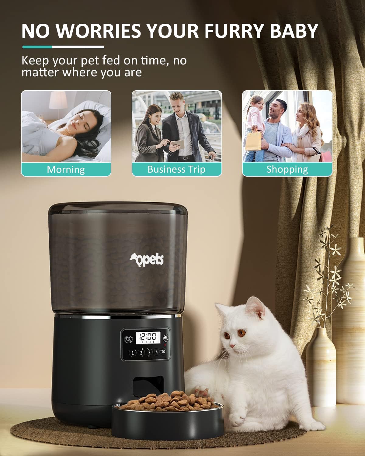 Qpets 6L Dog Automatic Feeder, Auto Pet Feeder for Medium Large Dogs Cats with Timeable, Quantition Timed Cat Food Dispenser with Caring Voice Recording Function Dog Food Bowl Automatic Pet Feeder