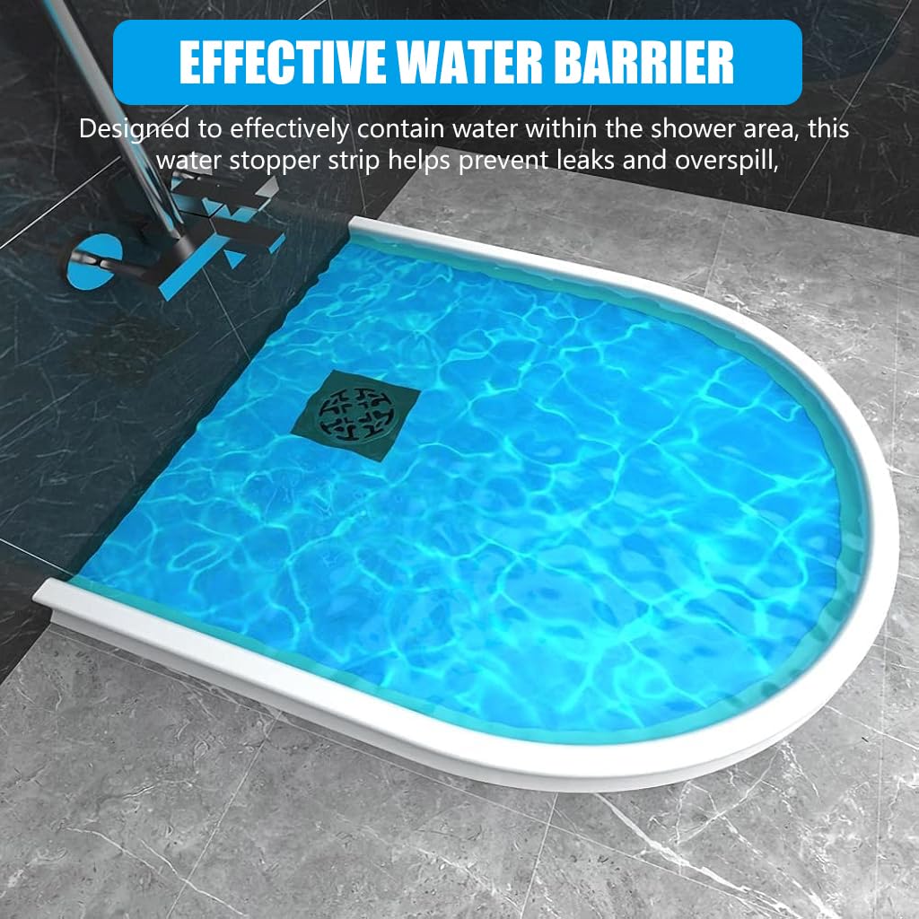 HASTHIP 3.3ft Shower Threshold Water Dam Flexible Shower Water Guard Self Adhesive TPE Shower Water Dam Splash Guard for Kitchen Countertop Sink, Cooktop, Bathroom Tub, with 1Pc Waterproof Glue