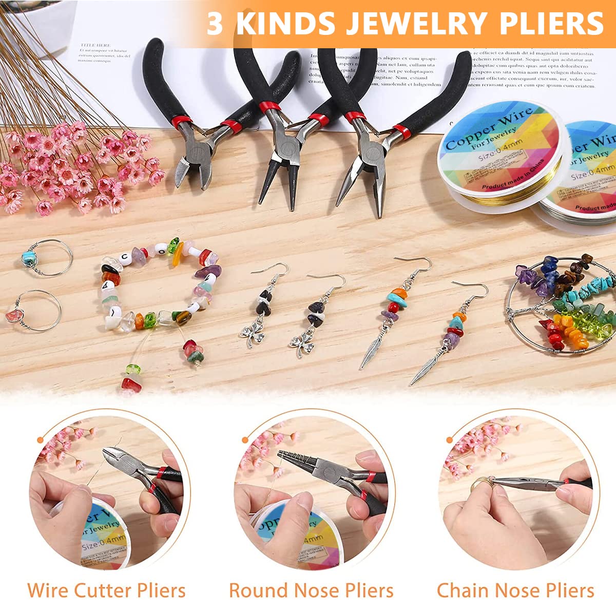 HASTHIP Jewelry Making Tools with Portable case, DIY Work Materials Kit with Complete Set of Jewellery Making Tools for Earings Necklace etc