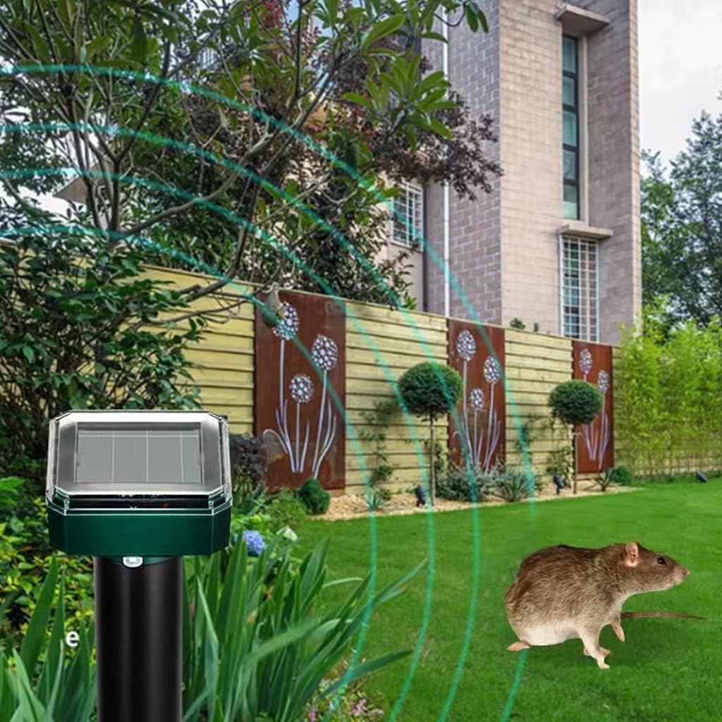 HASTHIP 4Pcs Solar Ultrasonic Animal Repellent - IP65 Waterproof Animal Repellent - 26cm Outdoor Animal Repellent Devices - Switchable Ultrasonic Animal Repellent for Mice, Rodent, Birds