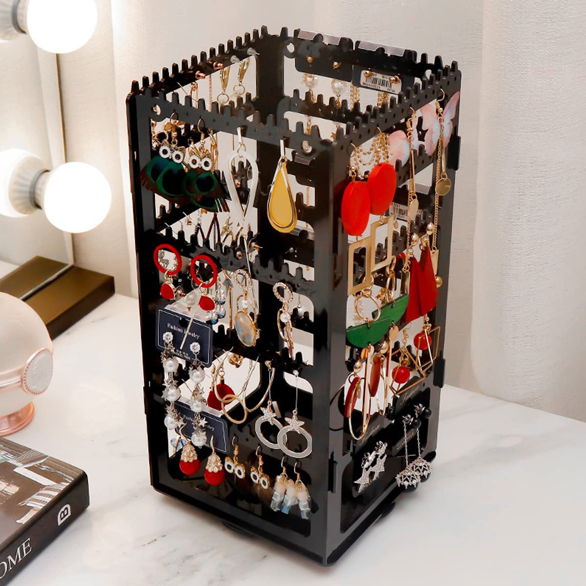 HASTHIP 360° Rotatable Earrings Organizer Rack, 5 Layer Earring Holder Display Stand Jewelry Organizer for Ear Studs Necklace Bracelet (Black)