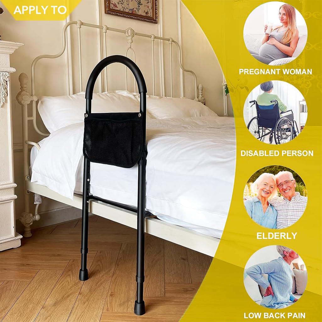 HANNEA Medical king Bed Assist Rail with Adjustable Heights - with Storage Pocket - for Seniors with Hand Assistant bar - Easy to get in or Out of Bed Safely