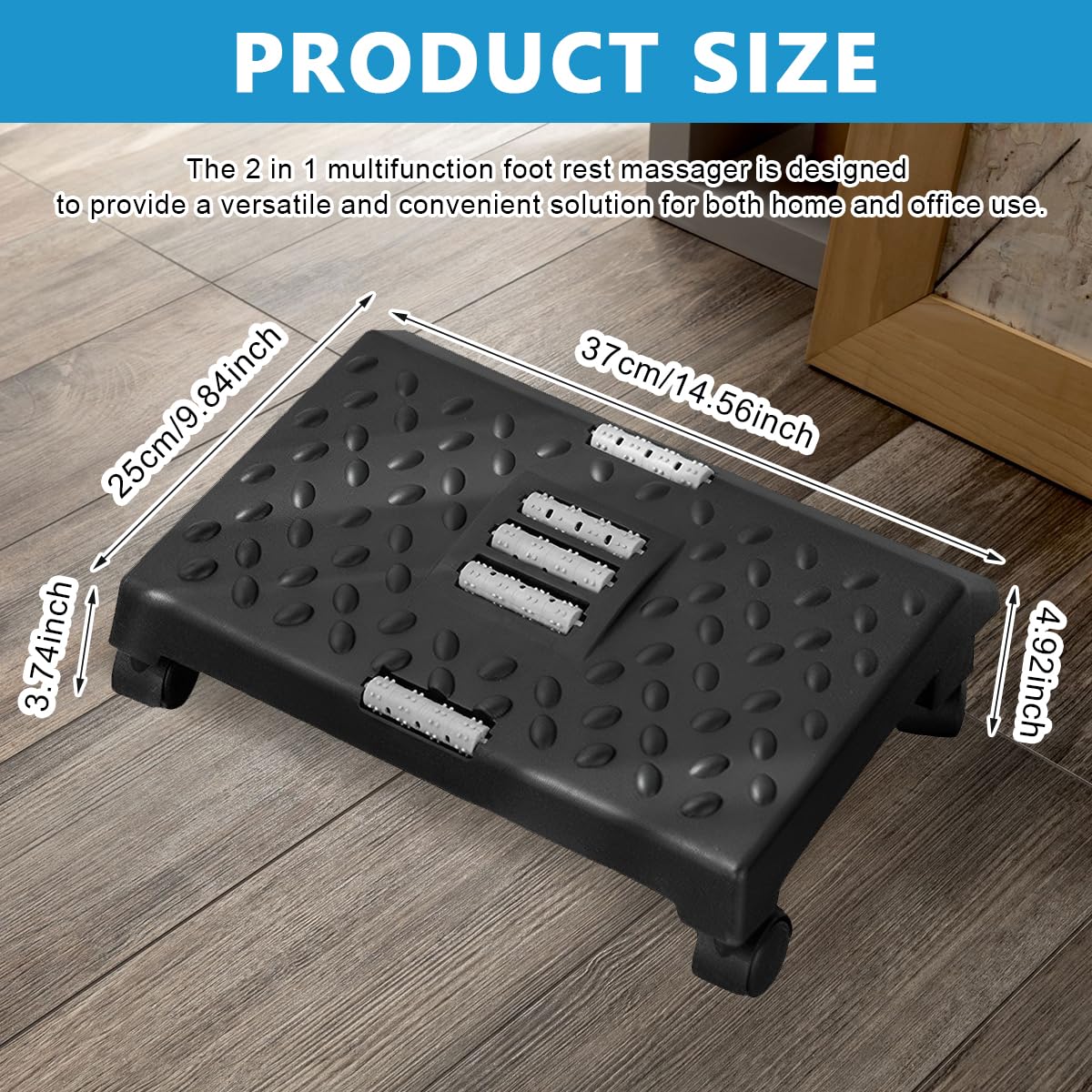 HASTHIP Office Foot Rest for Under Desk at Work, Foot Rest Under Desk with Massage Texture and Roller, Relieve Stiffness, Numbness, Promote Leg Circulation, Relieve Leg Pressure, Black