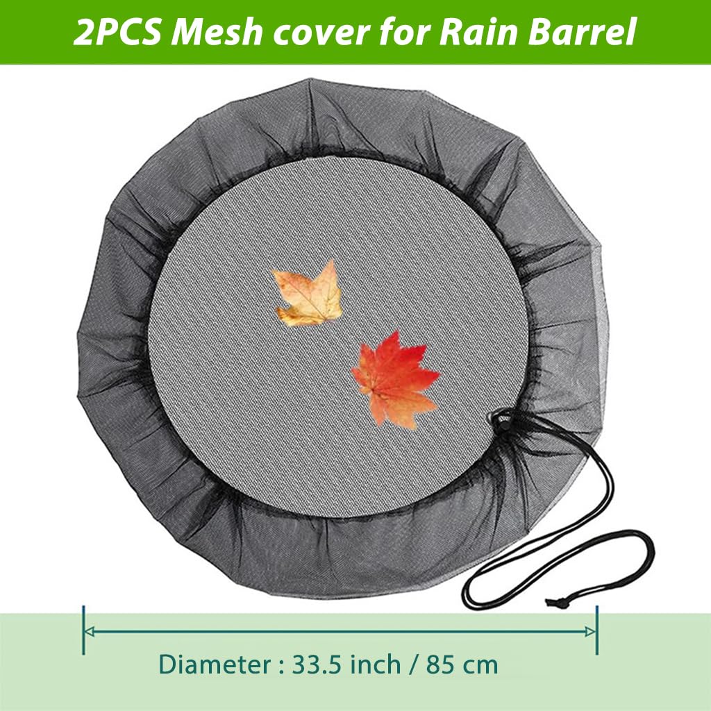 HASTHIP 2Pcs Mesh Cover for Rain Harvesting Barrels, 85cm Diameter Polyester Barrel Netting with Drawstring Closure for Water Buckets Tank Protection