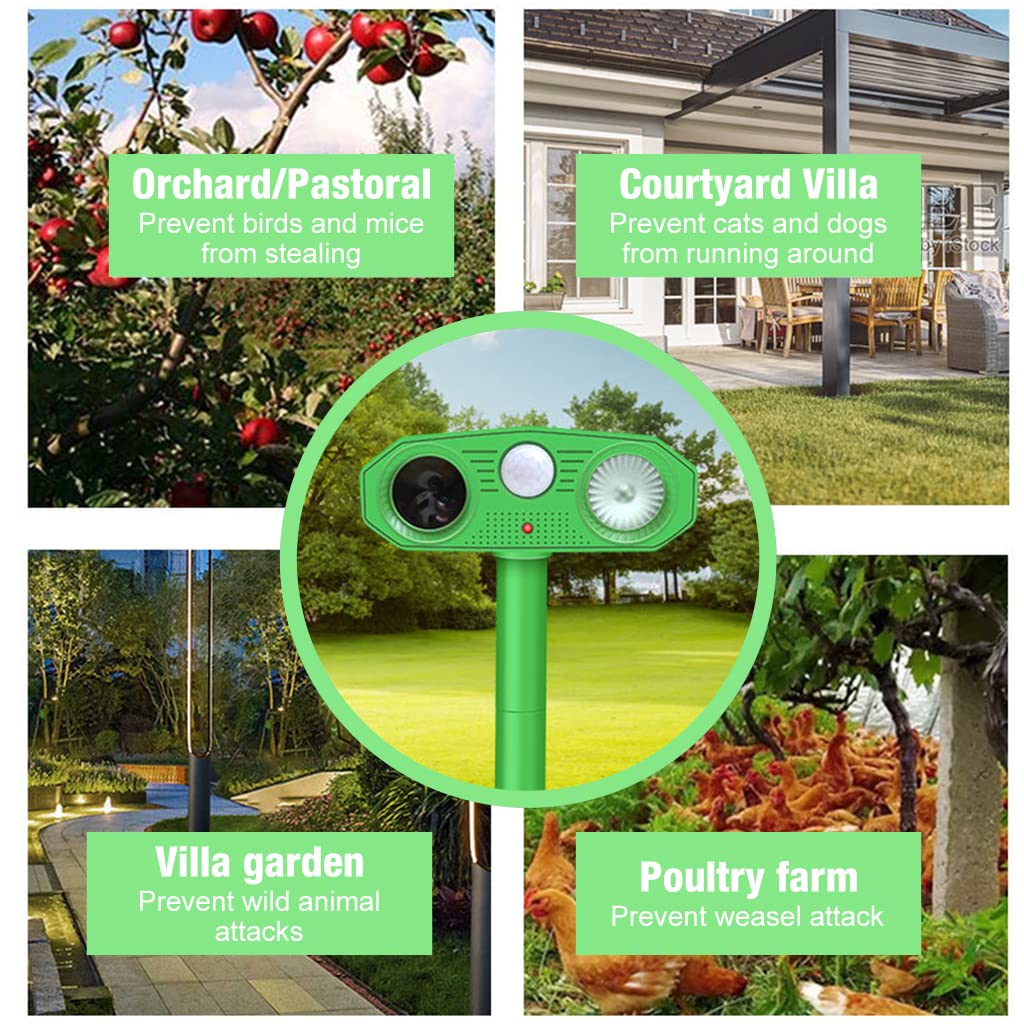 HASTHIP Ultrasonic Pest Repeller with Infrared Sensor and Flashing Lights for Garden, Waterproof Solar Pigeon Repellent and Dog Repellent Device for Get Rid of Mole, Gopher, Snakes, Underground Pests