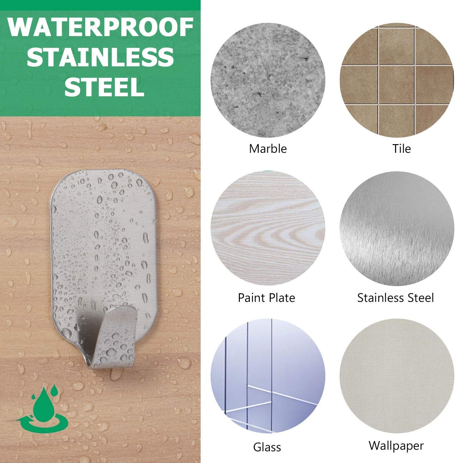 HASTHIP Stainless Steel Adhesive Wall Hanger Self Adhesive Waterproof Heavy Duty Sticky Narrow Wall Hooks (Pack 8).