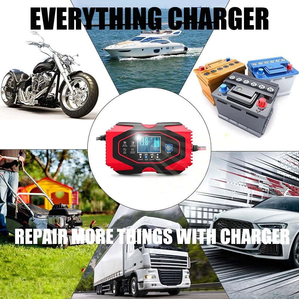 Verilux Car Battery Charger, 6A 12V/3A 24V Car Battery Charger Charges, Automotive Smart Portable Battery Charger Maintainer for Car, Motorcycle, Lawn Mower and More, Red