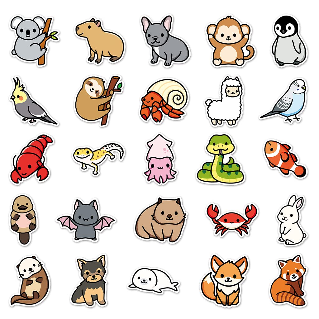 HASTHIP 100Pcs Cute Animal Stickers,Vinyl Waterproof Stickers for Laptop,Bumper,Skateboard,Water Bottles,Computer,Phone, Cute Animal Stickers for Kids Teens