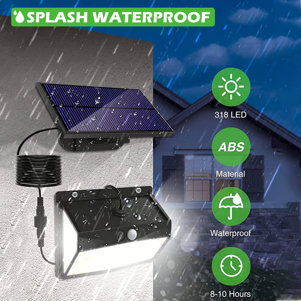 ELEPHANTBOAT Solar Light Outdoor Waterproof with Motion Sensor, 318 LED Solar Street Light Outdoor Waterproof with 3 Modes, 290° Lighting Angle Solar Wall Light for Garden with 5 m Cable
