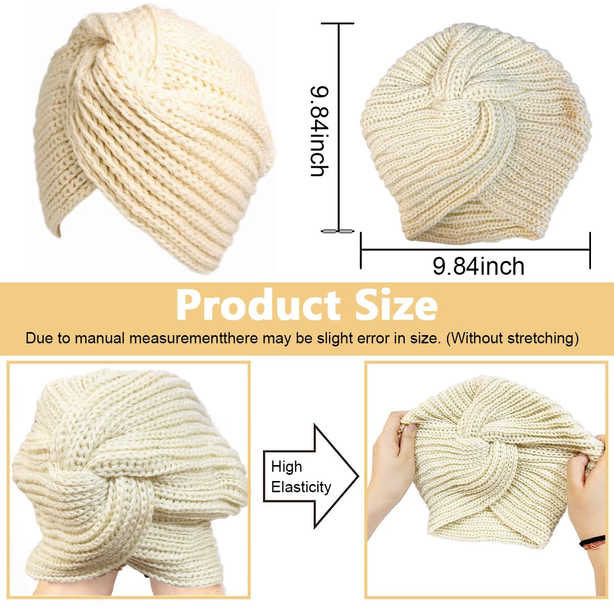 PALAY Turban Cap Winter Cap for Women Woolen Cap for Women Winter Warm Caps Fashion Knitting Hat Stretchy Knitting Couple Cap Crochet Cap Gift Winter Clothes for Women (Beige)
