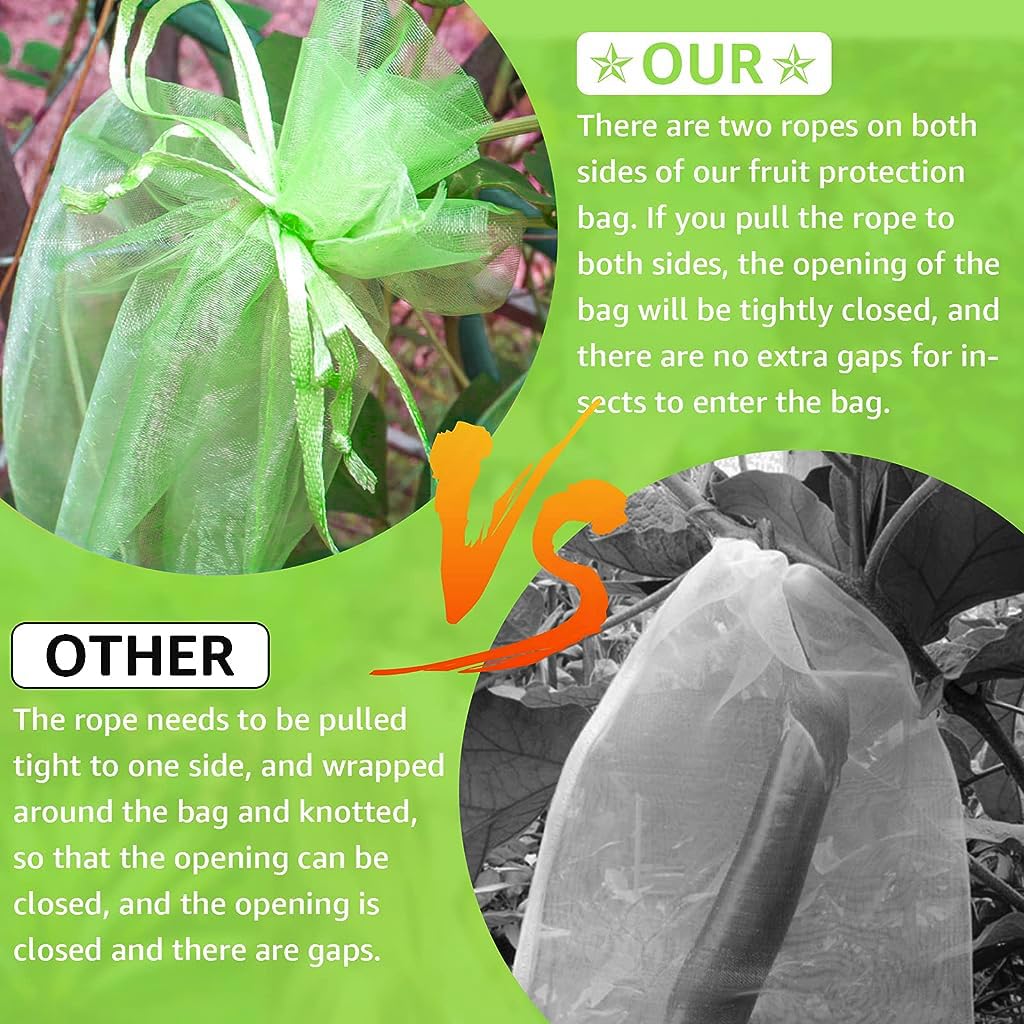 Optifit 50pcs Fruit Protection Bags for Apples, Mango Orange, Pomegranate, Guava, Grape, Papaya, 20 * 15cm Drawstring Net Barrier Bag, Breathable, Easy to Use, Resistant to Insects and Birds