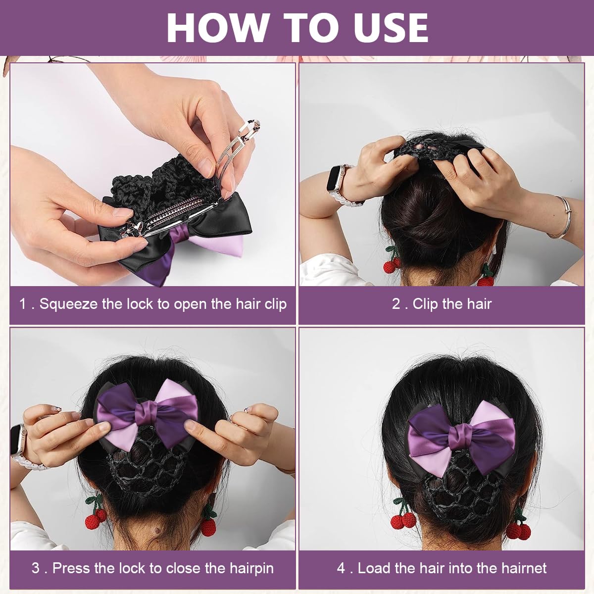 MAYCREATE Bowknot Snood Net Barrette Hair Bun Accessories for Women Lady, Elastic Mesh Hair Bun Clip Bow Hair Bun Cover Hairnet for Daily, Dance, Office
