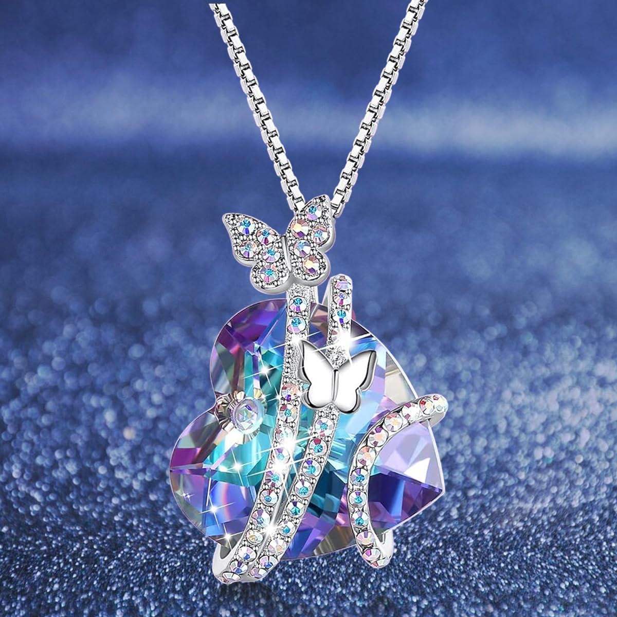 SANNIDHI Butterfly Necklace Chain Necklace Alloy Heart Pendant Butterfly Fantasy Dazzling Rhinestone Necklace for Girls Valentine's Day Gift Birthday Gift Jewelry Gift for Girls