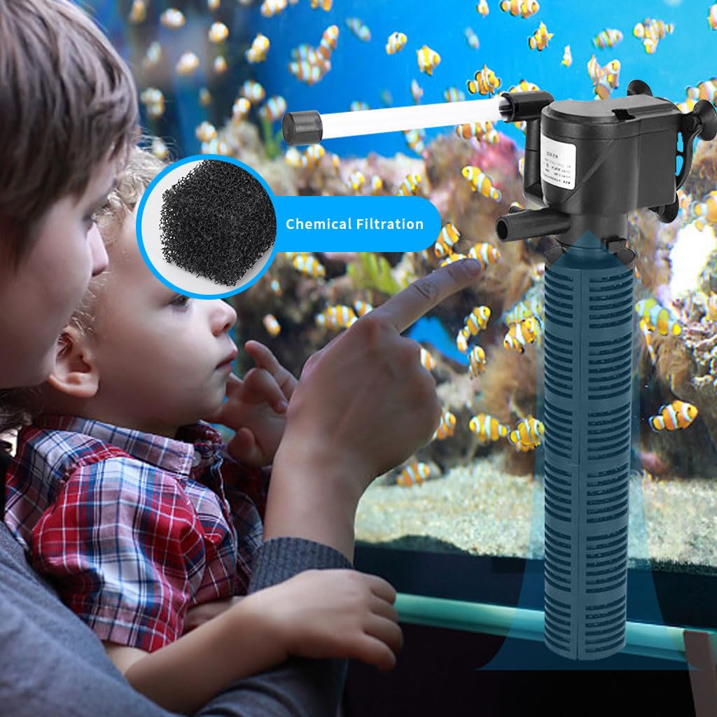 Qpets 3 in 1 Aquarium Filter with Oxygen Supply Quiet 98 Gallon Per Hour Fish Tank Aquarium Filter for 20-60L Fish Tank Small Medium Fish Tank Filter Wall Hanging Aquarium Filter