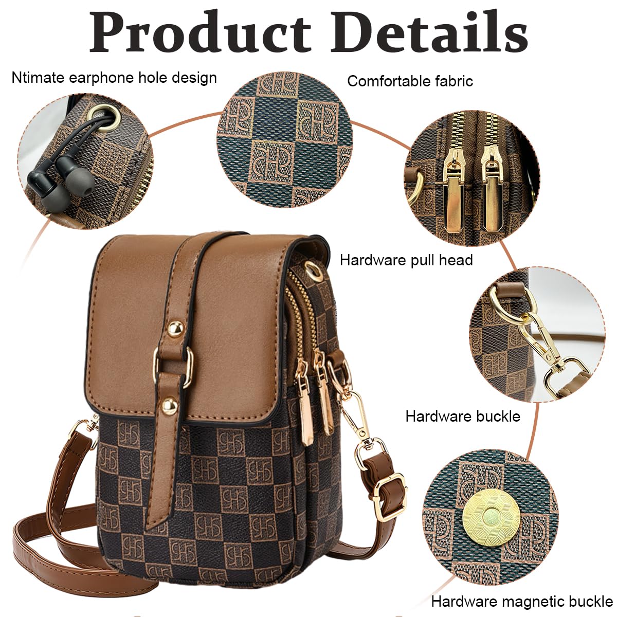 PALAY Sling Bag for Women Crossbody Bag for Women Phone Bag Stylish PU Leather Mobile Cell Phone Holder Pocket Purse Wallet Sling Bag Mini Shoulder Bags (Coffee Brown)