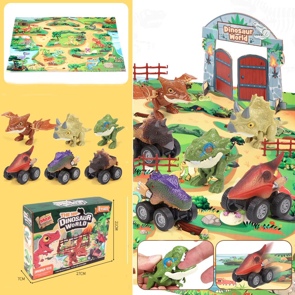 PATPAT Dinosaur Toys for Kids Dinosaur Car with Activity Play Mat, Dinosaur Figures Realistic Dinosaur Playset Pull Back Car Toys for Creating Dinosaur World Gifts for Kids Boys Girls 3-8 Years Old