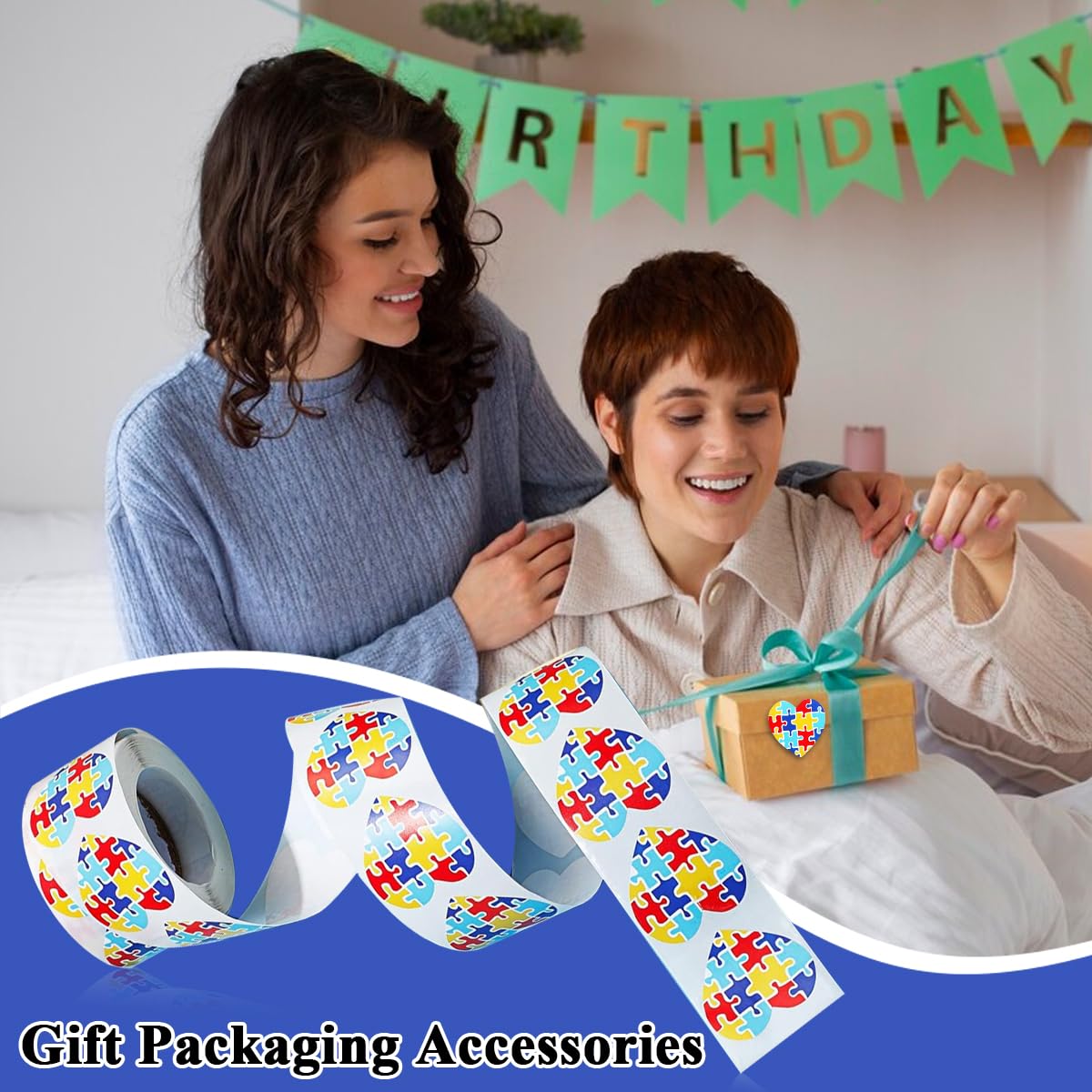 HASTHIP 500Pcs Heart-Shaped Autism Stickers - Colorful Puzzle Self-Adhesive Labels for Events, Gifts & Packaging, Envelope Tab Sealer Autism Awareness Gifts for Women Men Kids Teen