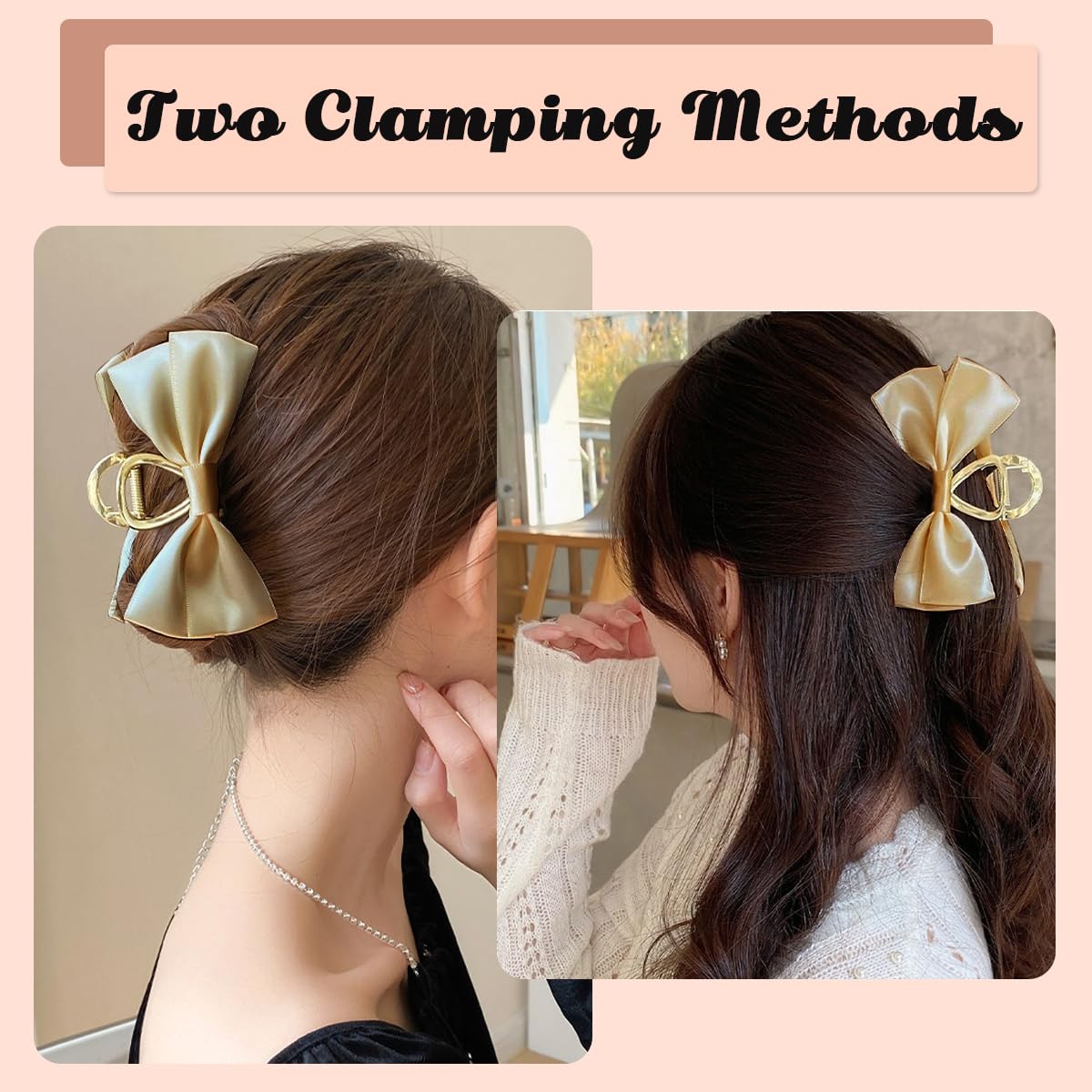 PALAY Large Bow Hair Claw Clips for Women Metal Hair Bow Claw Clip for Medium Thick Hair, Non-slip Strong Hold Golden Big Hair Clamp - Casual & Formal Wear
