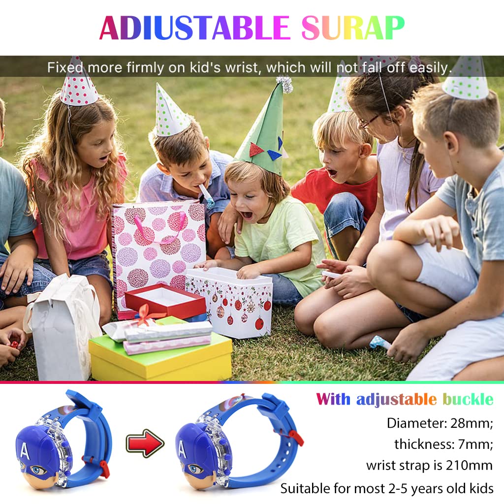 PATPAT Cartoon Kids Watch for Boys, 2pcs Wrist Watch for Kids with Music and Light, Iron Man Watch, Captain America Watch, Adjustable Strap, Digital Watch for Kids, Birthday Gift, Children's Day Gift