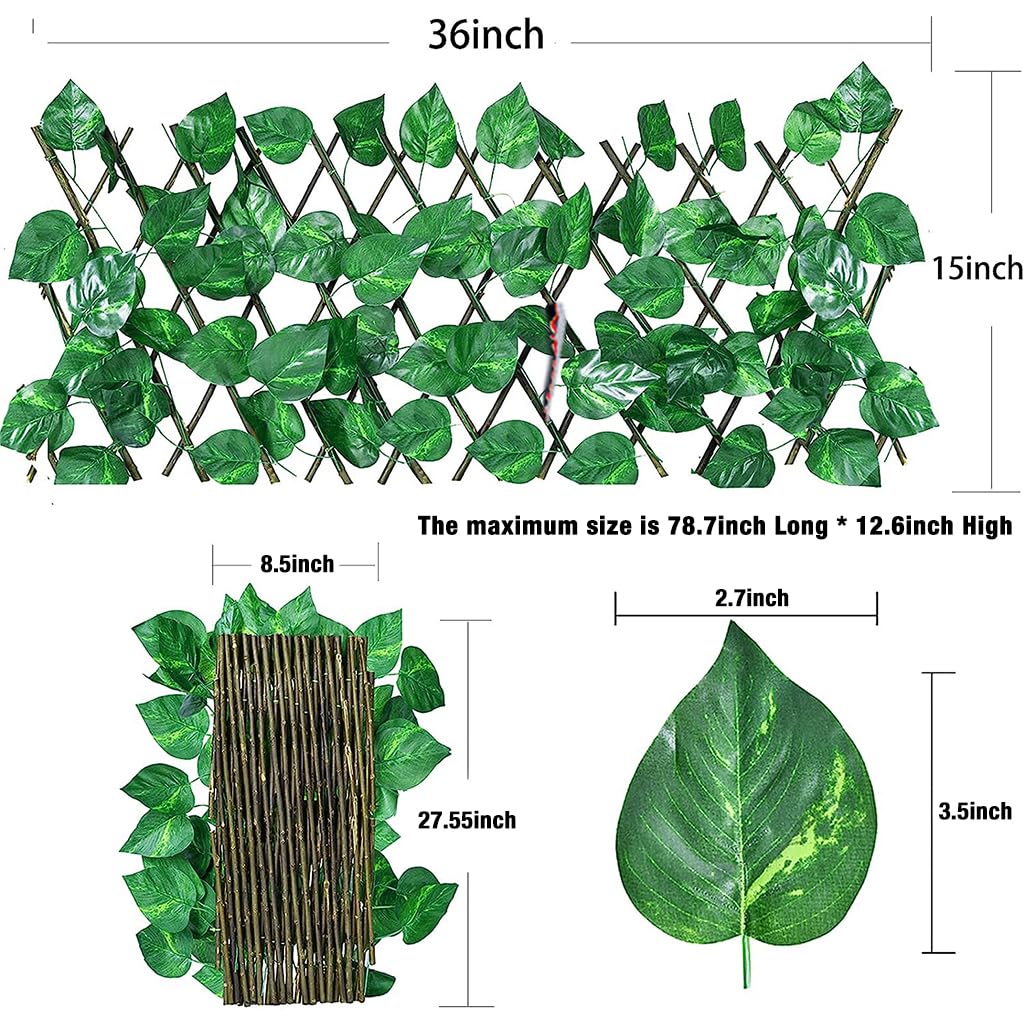 HASTHIP Artificial Grass Trellis for Garden Outdoor Indoor Decoration, Expandable Garden Fence, Faux Ivy Fencing Panel, Artificial Hedge Green Wall Grass Leaves (20 * 70cm to 200 * 32cm)
