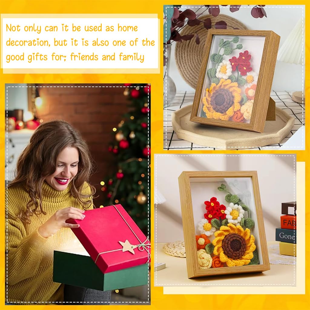 PATPAT DIY Crochet Kit Sunflower Oil Paint Crochet Material Kit with Photo Frame, Tools & Tutorials Starter Friendly DIY Crochet Gift Mother's Day Gift DIY Crochet Sunflower Photo Frame Material Kit
