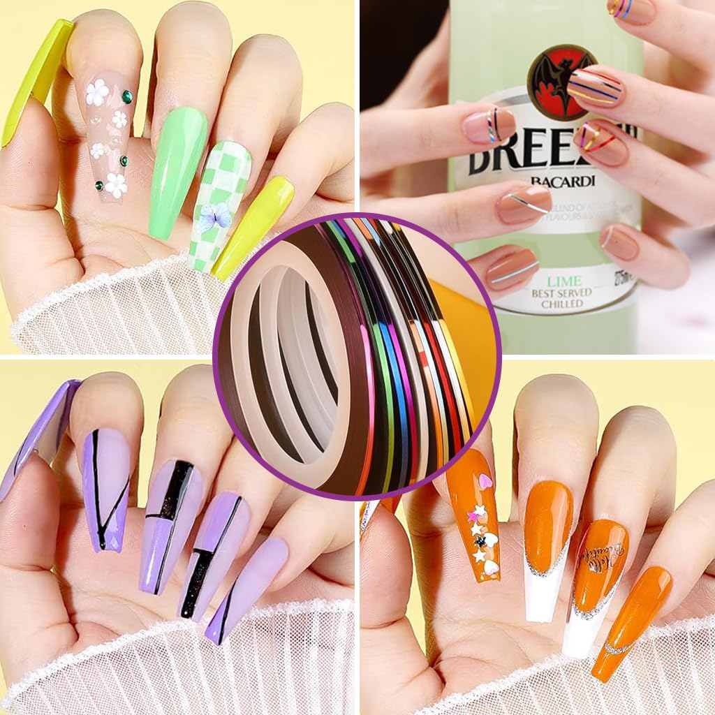 MAYCREATE Nail Art Supplies Tool Kit with 20Pcs Nail Art Fine Detail Brushes 10-Color Striping Tapes Pack of 100Pcs Fake Nail Extensions Metallic Foils Glitters Dotting Tools DIY Nail Art Supplies