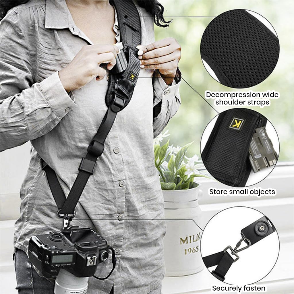 ZORBES Camera Shoulder Strap with Pockets Breathable Wide Padded DSLR Camera Shoulder Strap Adjustable Camera Shoulder Strap with Quick Release Buckles Universal Camera Shoulder Strap