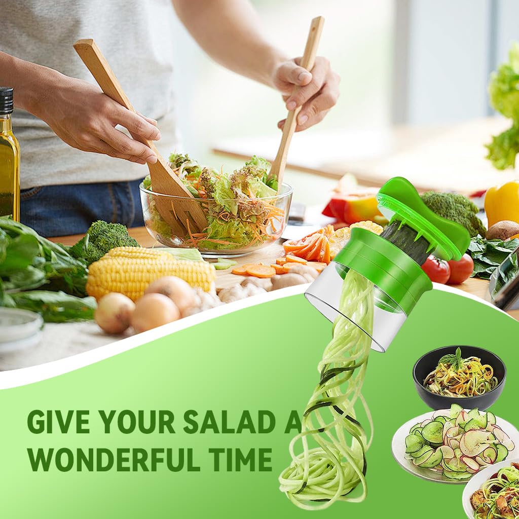Supvox 3 in 1 Stackable Spiral Vegetable Slicer, Stainless Steel Manual Grater & Slicer with 3 Interchangeable Blades & Guard Handle, Spiralizer for Veggies Noodles