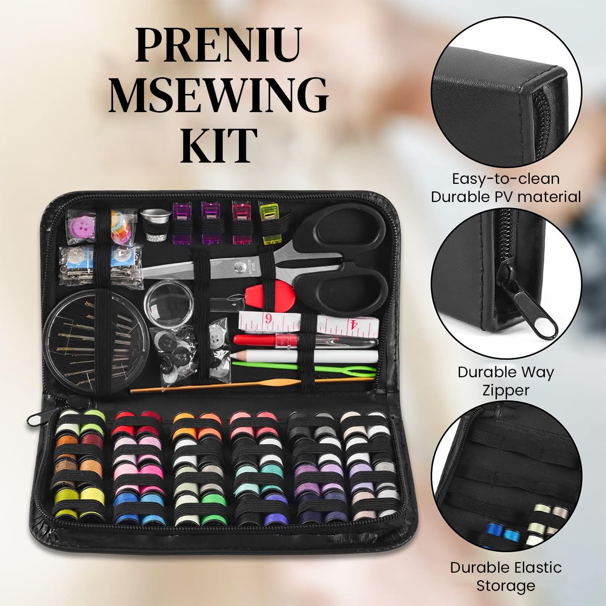 ELEPHANTBOAT 172Pcs Sewing Kit Stitching Needle Tool Sewing Bag Multi Color Threads Sewing Kit DIY Home Sewing Kit Travel Sewing Kit Sewing Needle Kit with Scissors, Thimble, Threader, Tape Measure