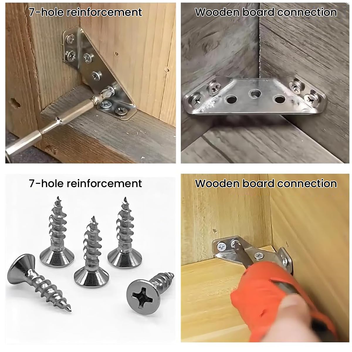 Serplex 20Pcs Shelf Brackets with 120pcs Screws Multi Hole Brackets Stainless Steel Furniture Corner Connectors Heavy-Duty Multipurpose Triangle Brackets for Connecting, Wall Mounting