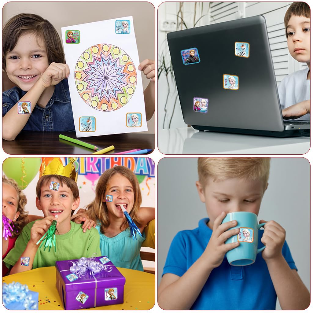 HASTHIP 200Pcs Frozen Stickers for Kids Rewards, 0.98-inch Elsa Princess Stickers of 10 Patterns, Party Bag Fillers Boys Girls Teachers as Reward Craft Scrapbooking in Box Gift Set