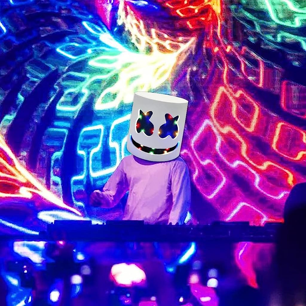 Optifit Halloween LED DJ Mask, Music Festival Halloween Party Costumes Cosplay Light Up Full Head Mask Helmet Toys for Men Women Kids' Party Supplies, Battery Powered