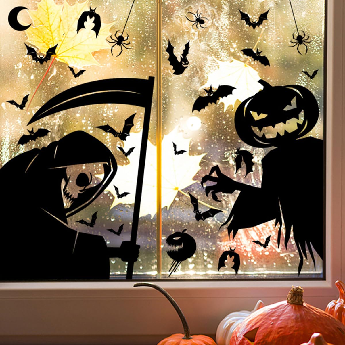 HASTHIP Halloween Window Decals Spooky Ghost Devil Window Stickers Black Silhouette Non-Adhesive Halloween Wall Stickers Halloween Party Room Decor