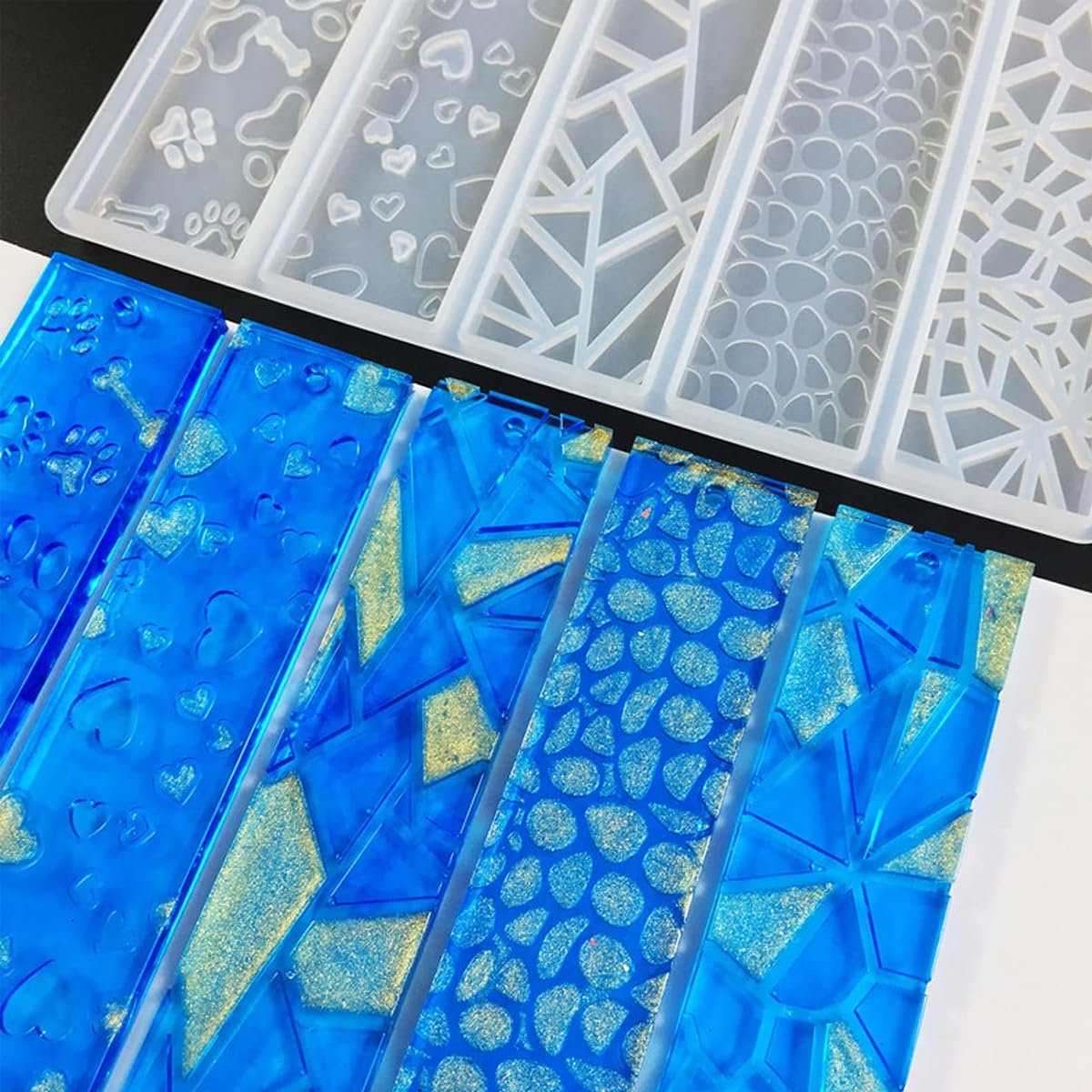HASTHIP 1PC Shiny Bookmarks Silicone Mold, DIY Bookmark Resin Mold Rectangle Bookmark Silicone Molds with 8pcs Colorful Tassels for Jewelry DIY