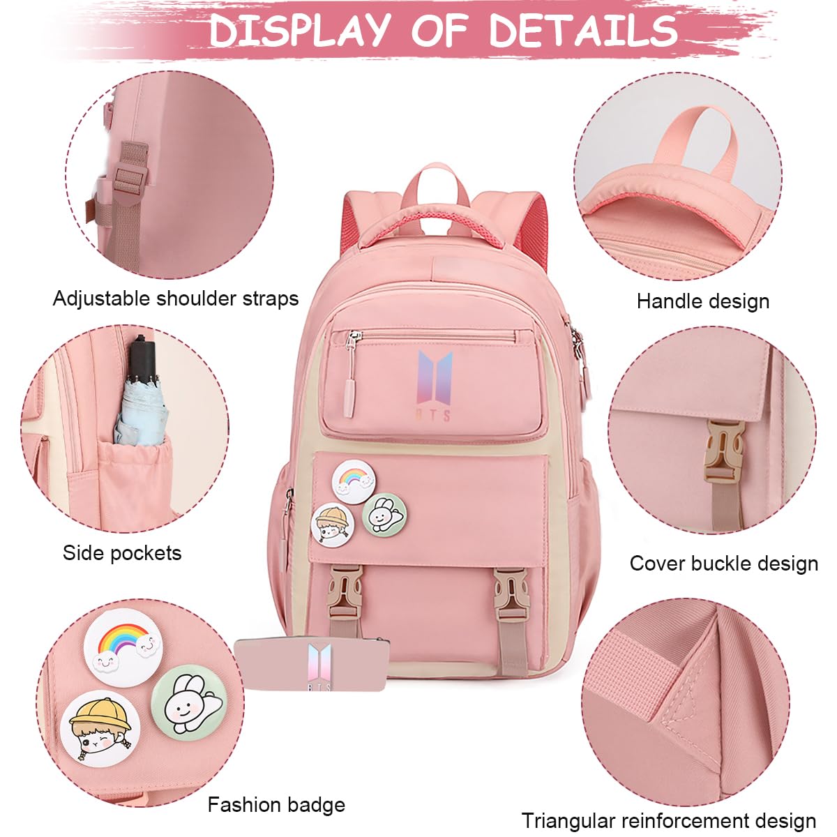PALAY BTS Backpack For Girls School Backback Kpop BTS Bangtan Girls Casual Backpack Suitable for Students 15.6in Laptop Backpack
